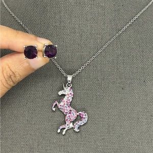 Silver plated unicorn necklace with studs
